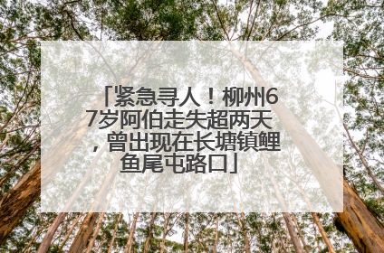 紧急寻人！柳州67岁阿伯走失超两天，曾出现在长塘镇鲤鱼尾屯路口